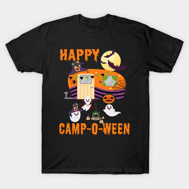 Happy Camp-O-Ween Funny Halloween Camping Camper Gift T-Shirt by Hanh05